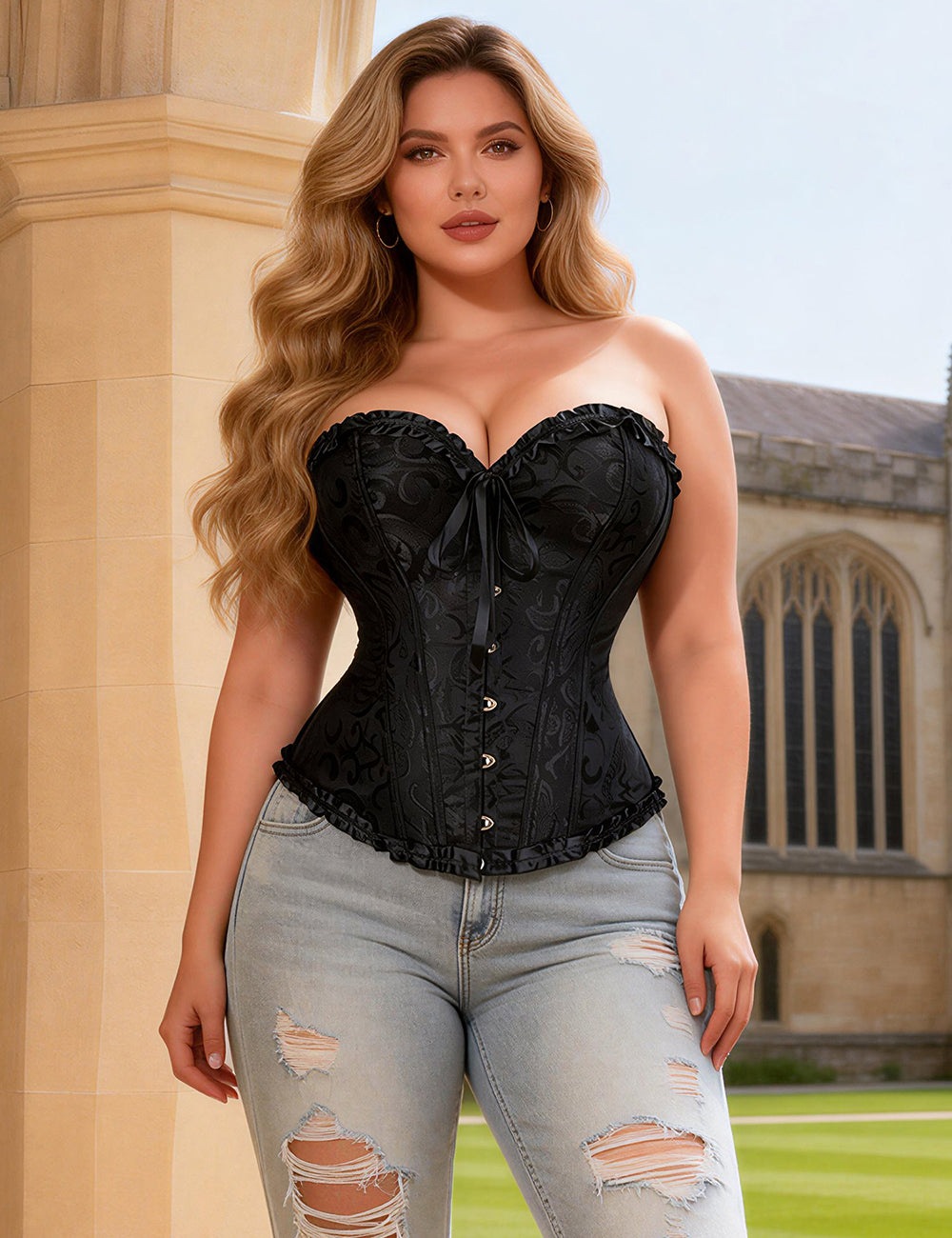 Corset BUSTIER Black Brocade Sizes S to 6XL STUNNING for evening