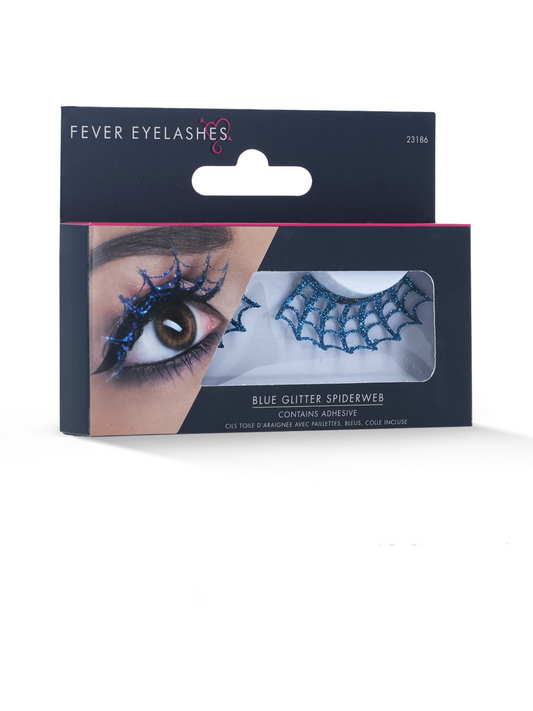 Eyelashes Spiderweb with Glitter, Blue, Costume Accessory