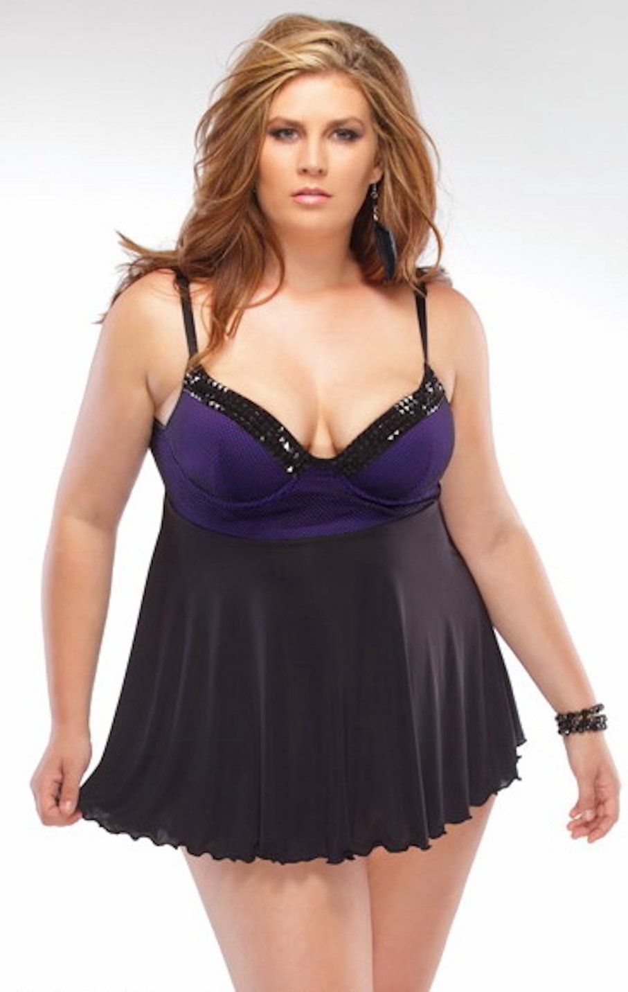 Lingerie Babydoll Chemise Microfiber Purple & Black Standard & Plus Size