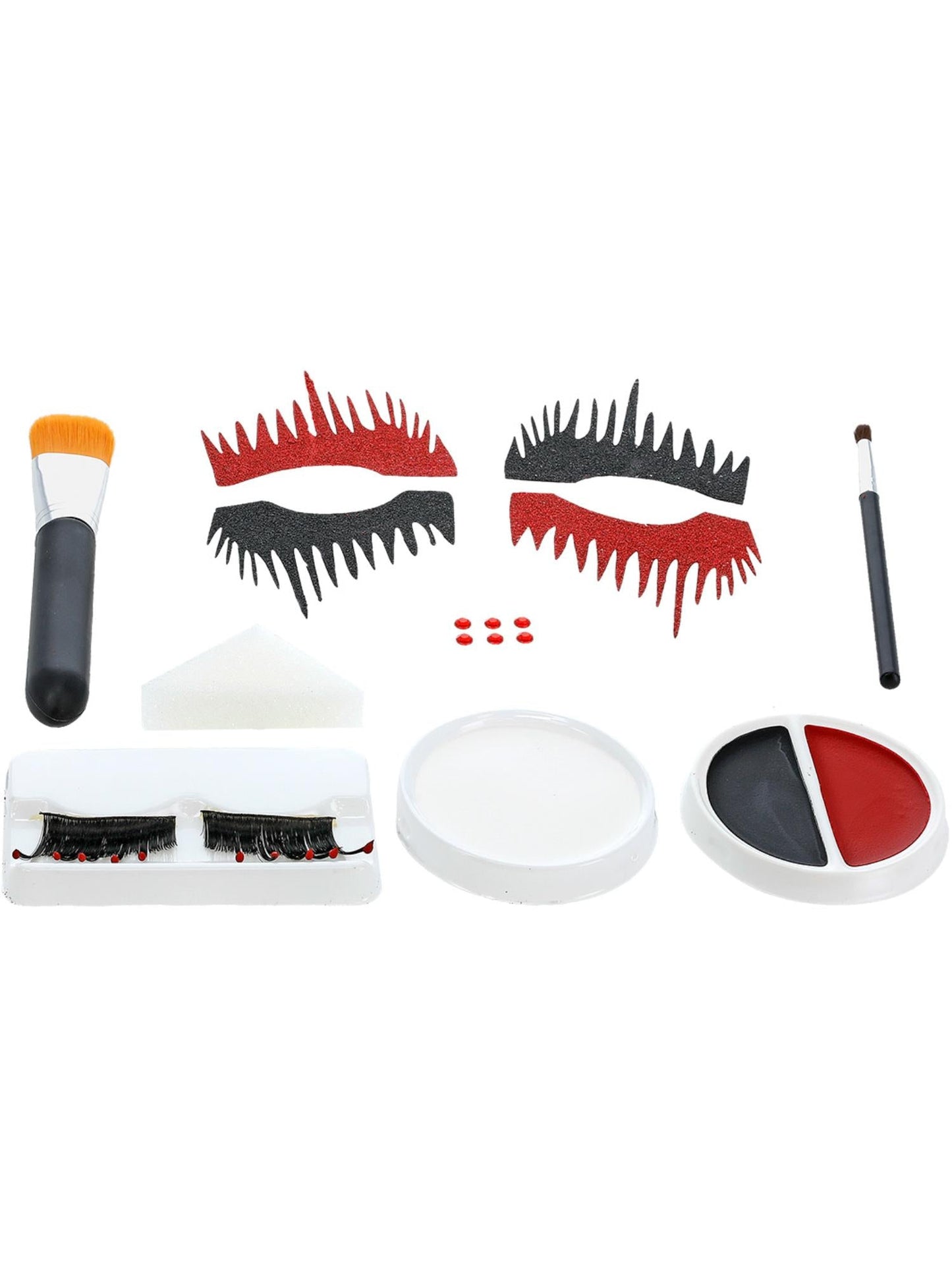 Harlequin Special FX Make up Kit, Aqua, Red Stickers, Lashes, Gems, Face Paints, Applicator