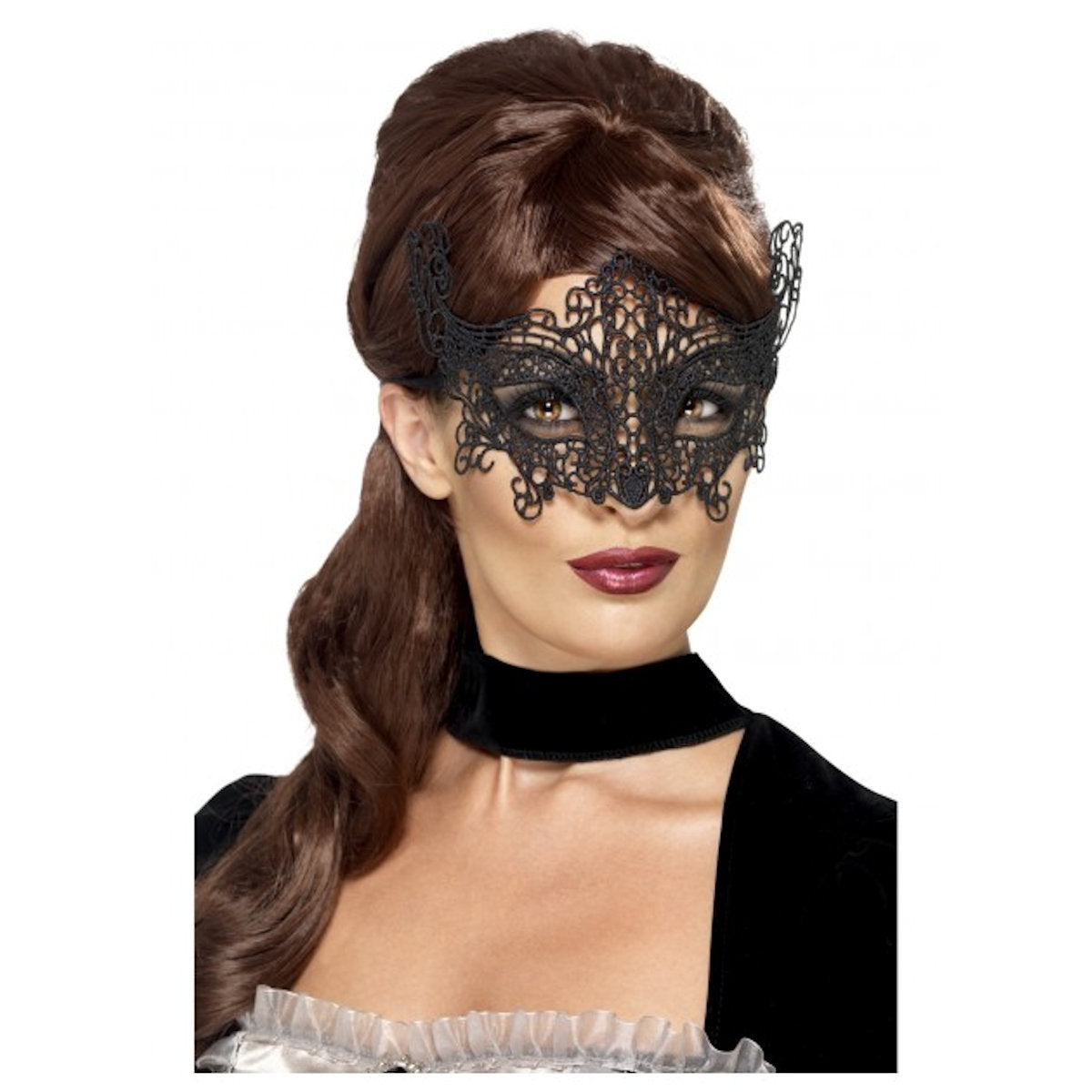 Black Embroidered Lace Filigree Venetian Masquerade Eye Mask Costume Accessory
