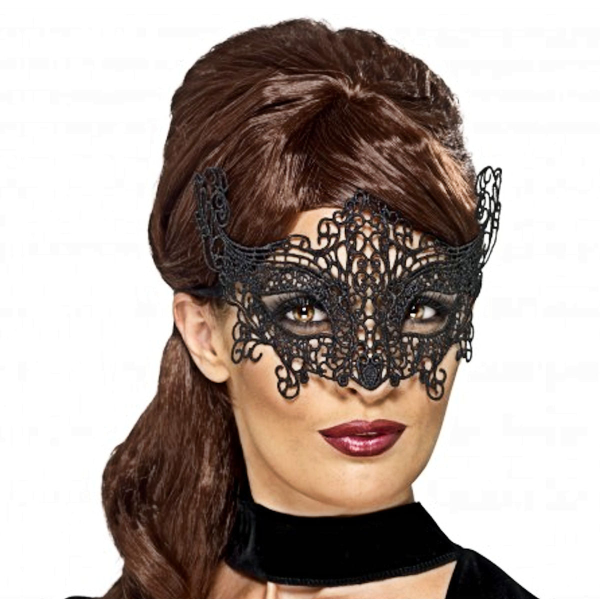 Black Embroidered Lace Filigree Venetian Masquerade Eye Mask Costume Accessory