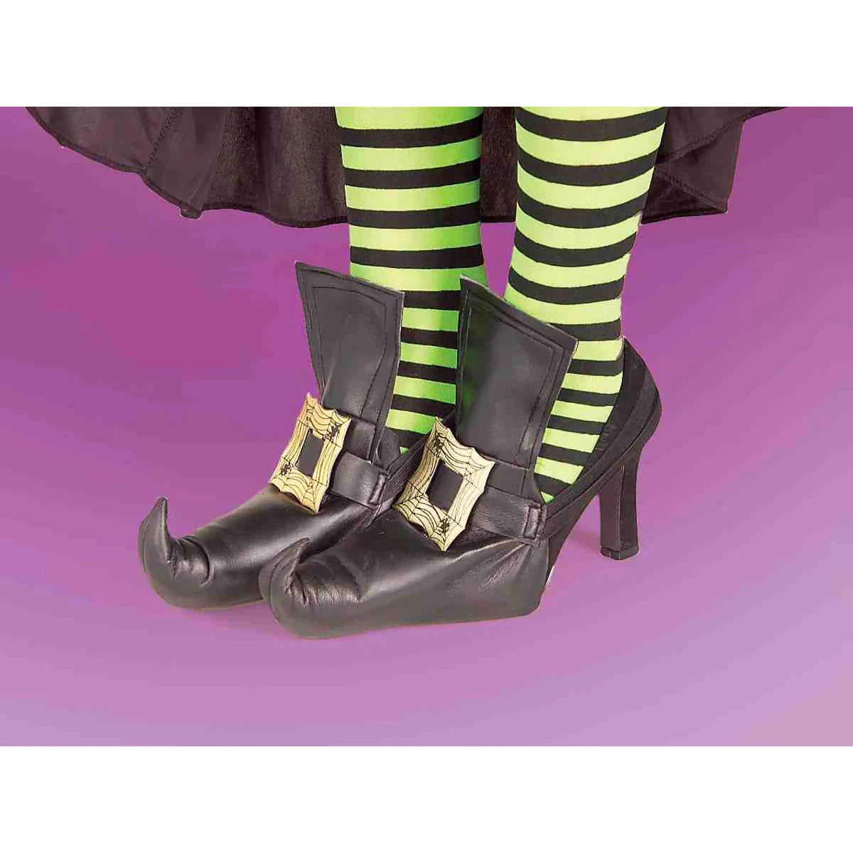 Witch Shoe covers black with gold buckle