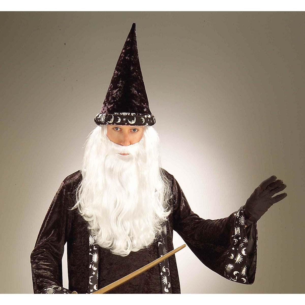 Merlin Wizard Black Velveteen Full Length Robe & Hat Adult Costume