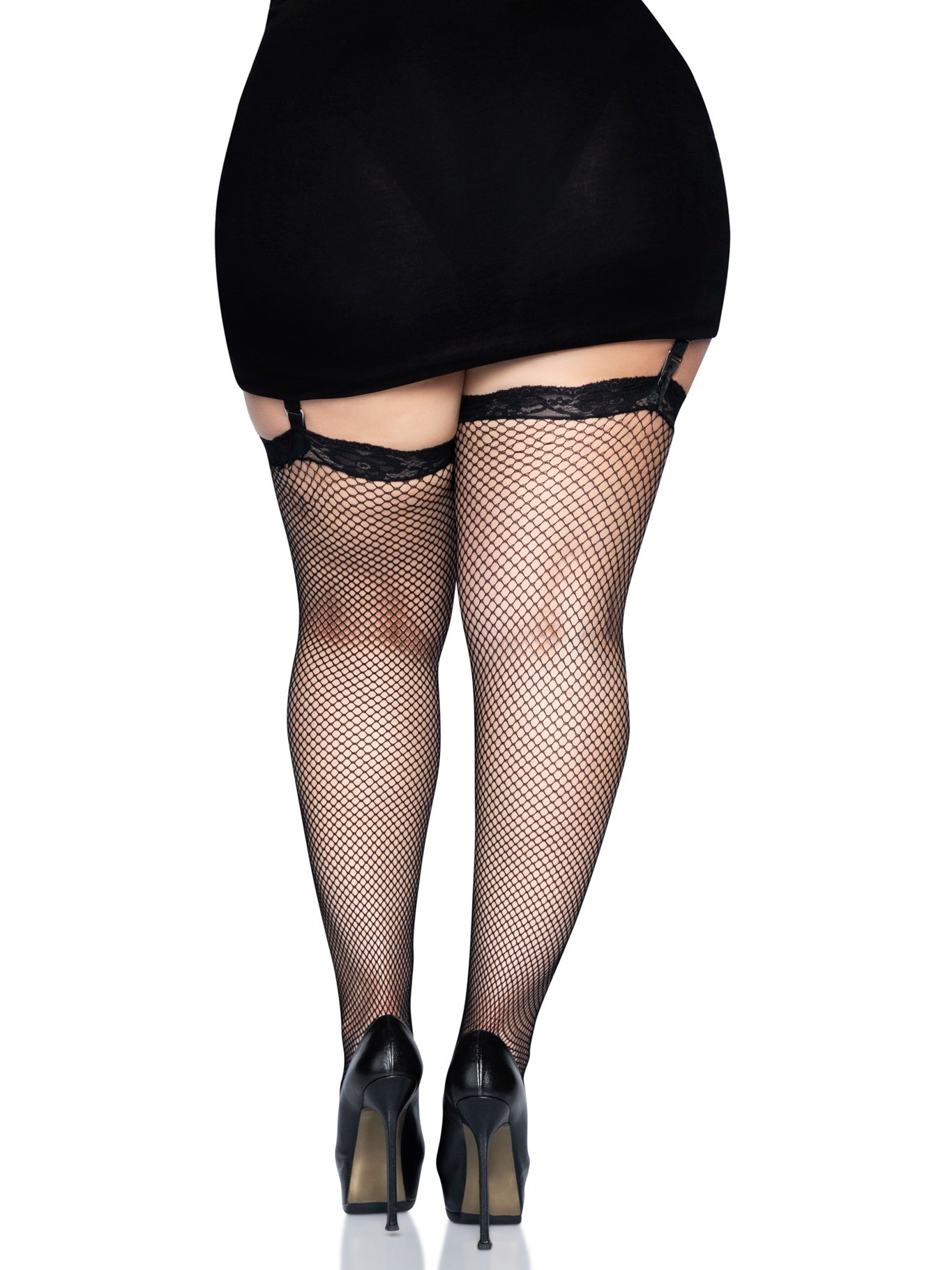 Plus Size Fishnet Thigh High Stockings Hosiery, Black, Leg Avenue Gwen