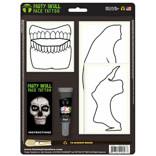 Party Skull White Face Tattoo Genuine Tinsley Transfer
