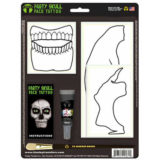 Party Skull Metallic Gold Face Tattoo Genuine Tinsley Transfer