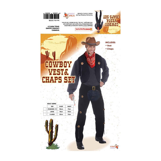 Cowboy Vest and Chaps Set Western Men's Adult Fancy Dress Outfit