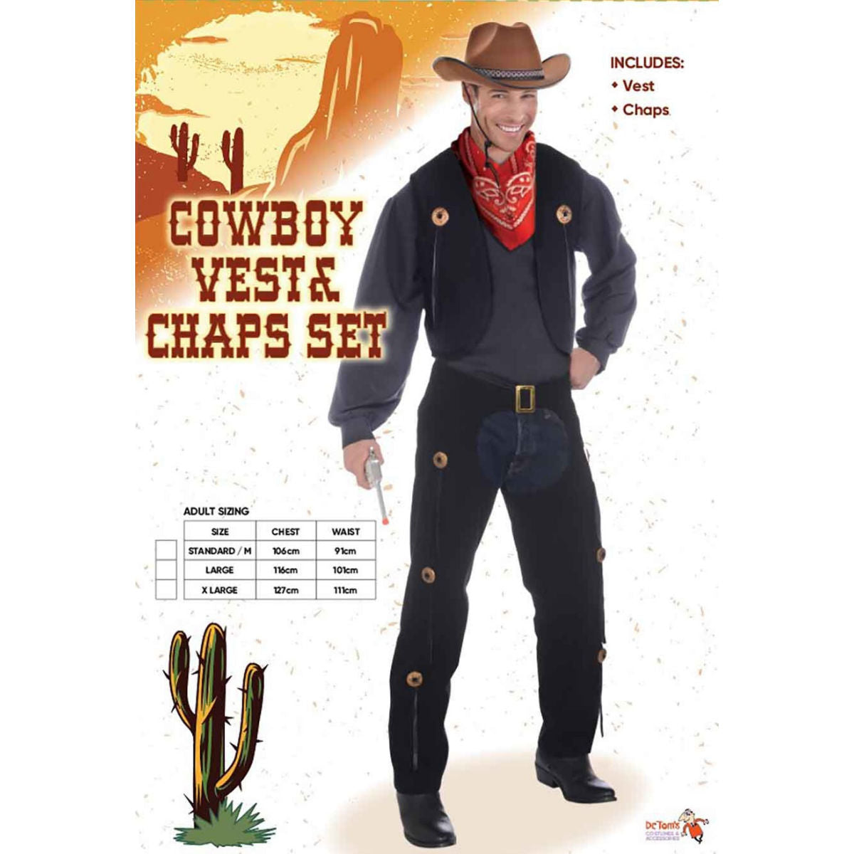 Cowboy Vest and Chaps Set Western Men's Adult Fancy Dress Outfit