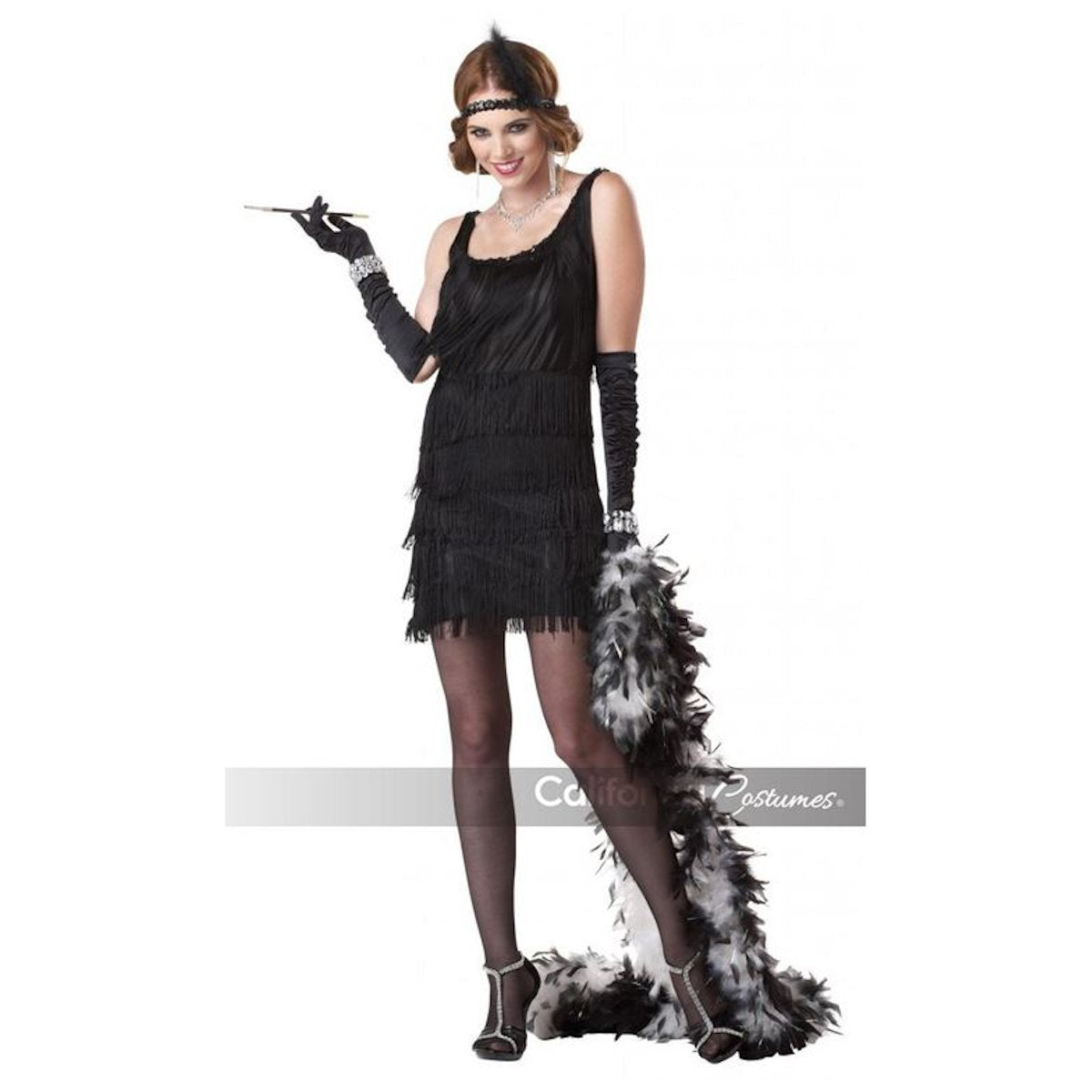 1920's Fashionable Flapper Black Fancy Dress Women's Costume Gatsby + Headband