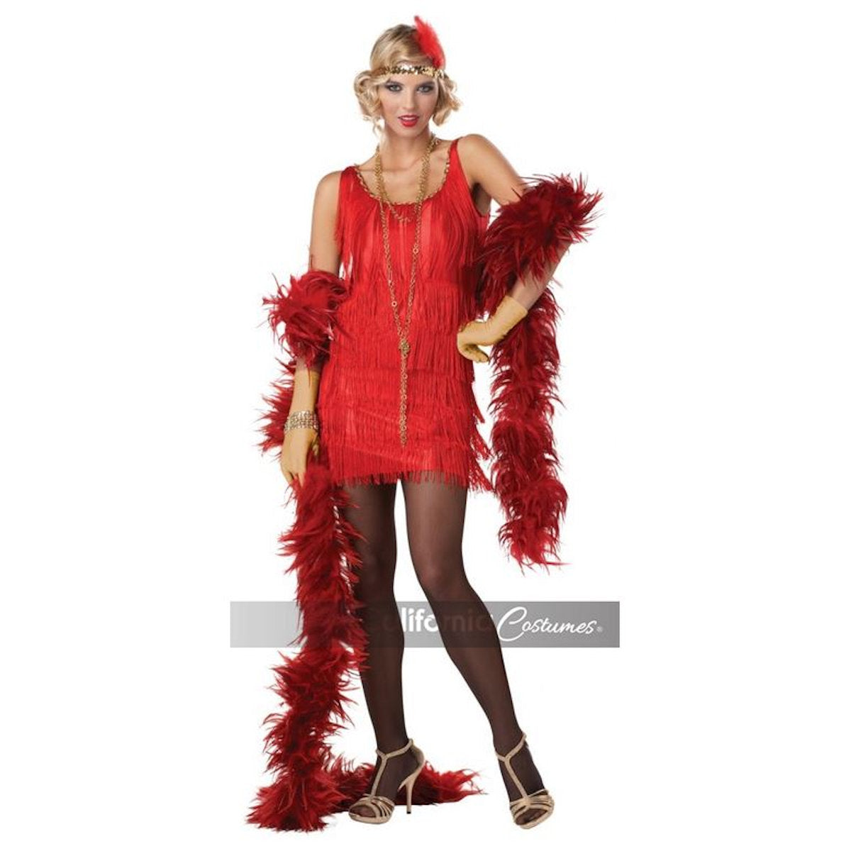 1920's Gatsby Flapper Dress RED Fancy Costume + Sequin Headband