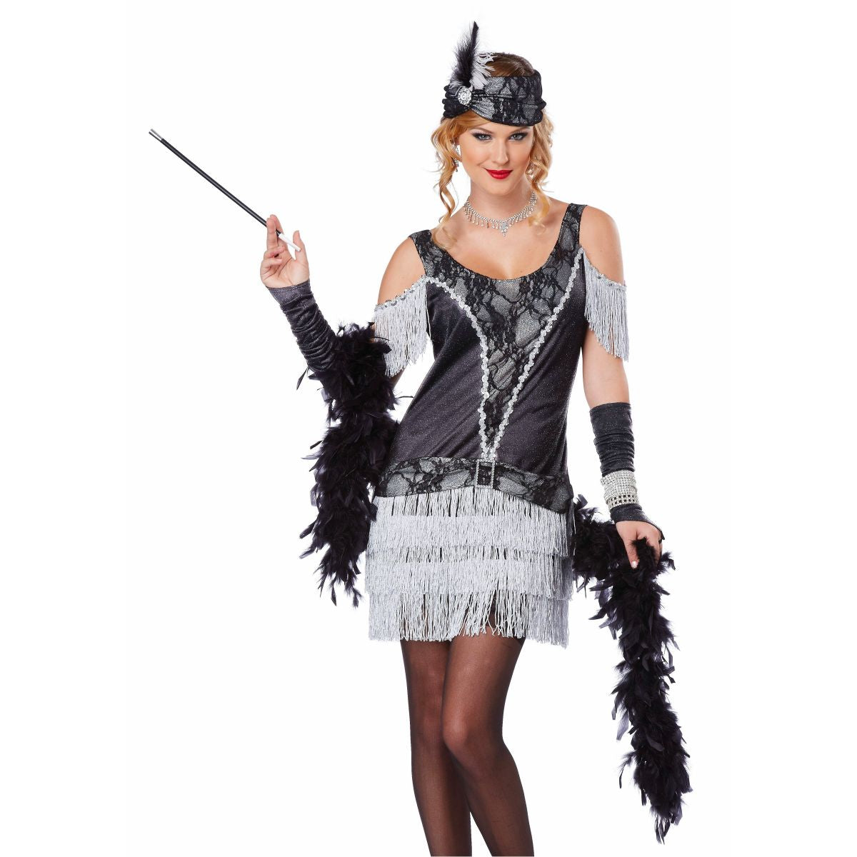 1920's Razzle Dazzle Glamorous Flapper Fancy Dress Costume with gloves