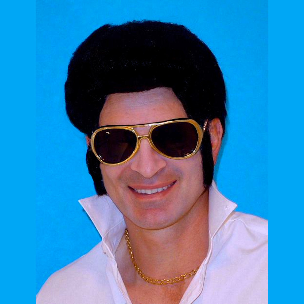 1970's King of Rock 1950's Rocker Wig with Long Sideburns Black Costume Wig