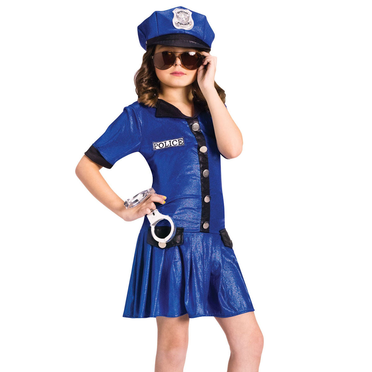 Girls Police Officer Child Fancy Dress Costume with Hat