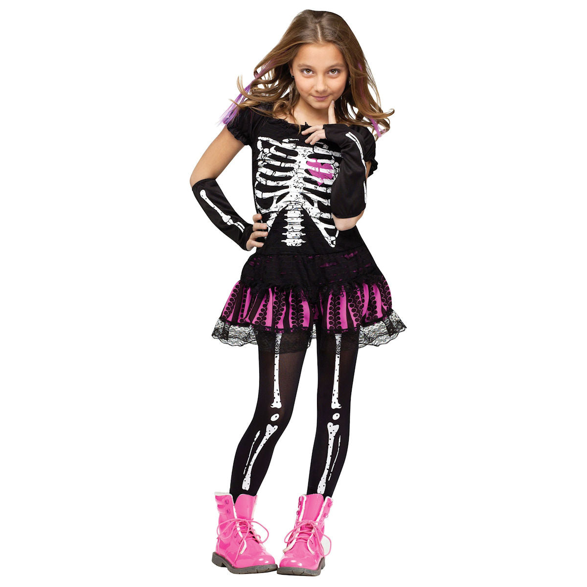 Sally Skully Girls Skelleton Halloween Fancy Dress Costume