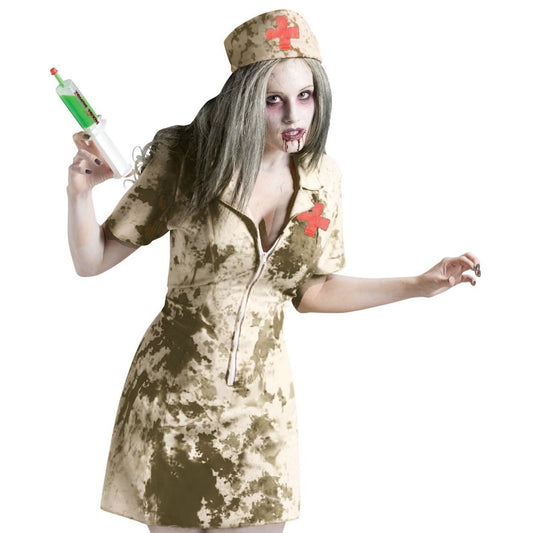 Walking Dead Zombie Dirty Nurse + Syringe womens Halloween fancy dress costume