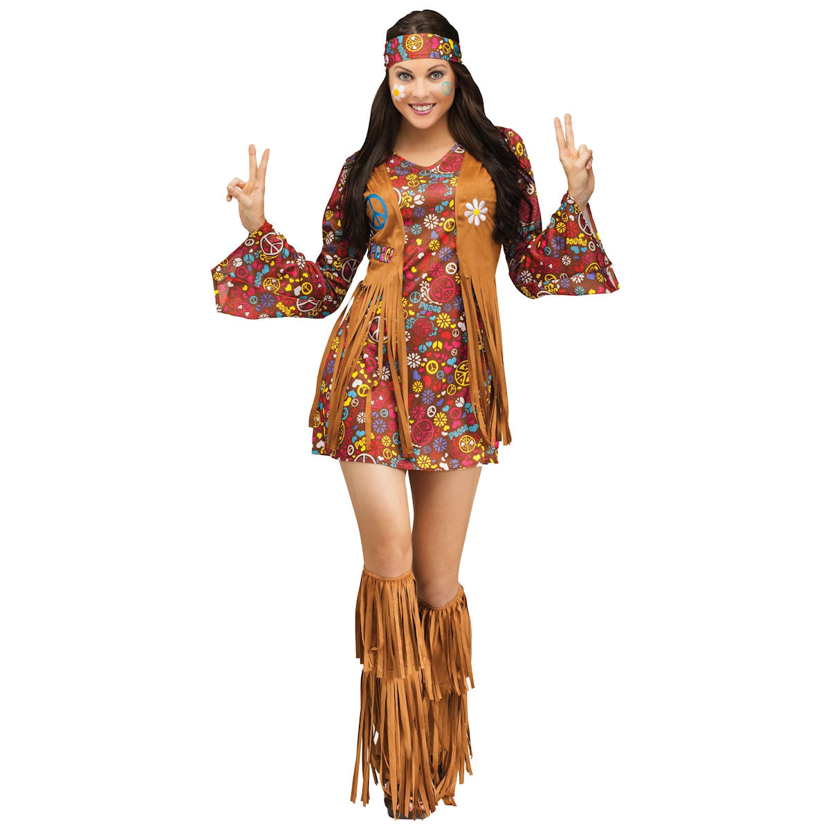 60's 70's Peace & Love Hippie Women's Flower Power Hippy Fancy Dress Costume