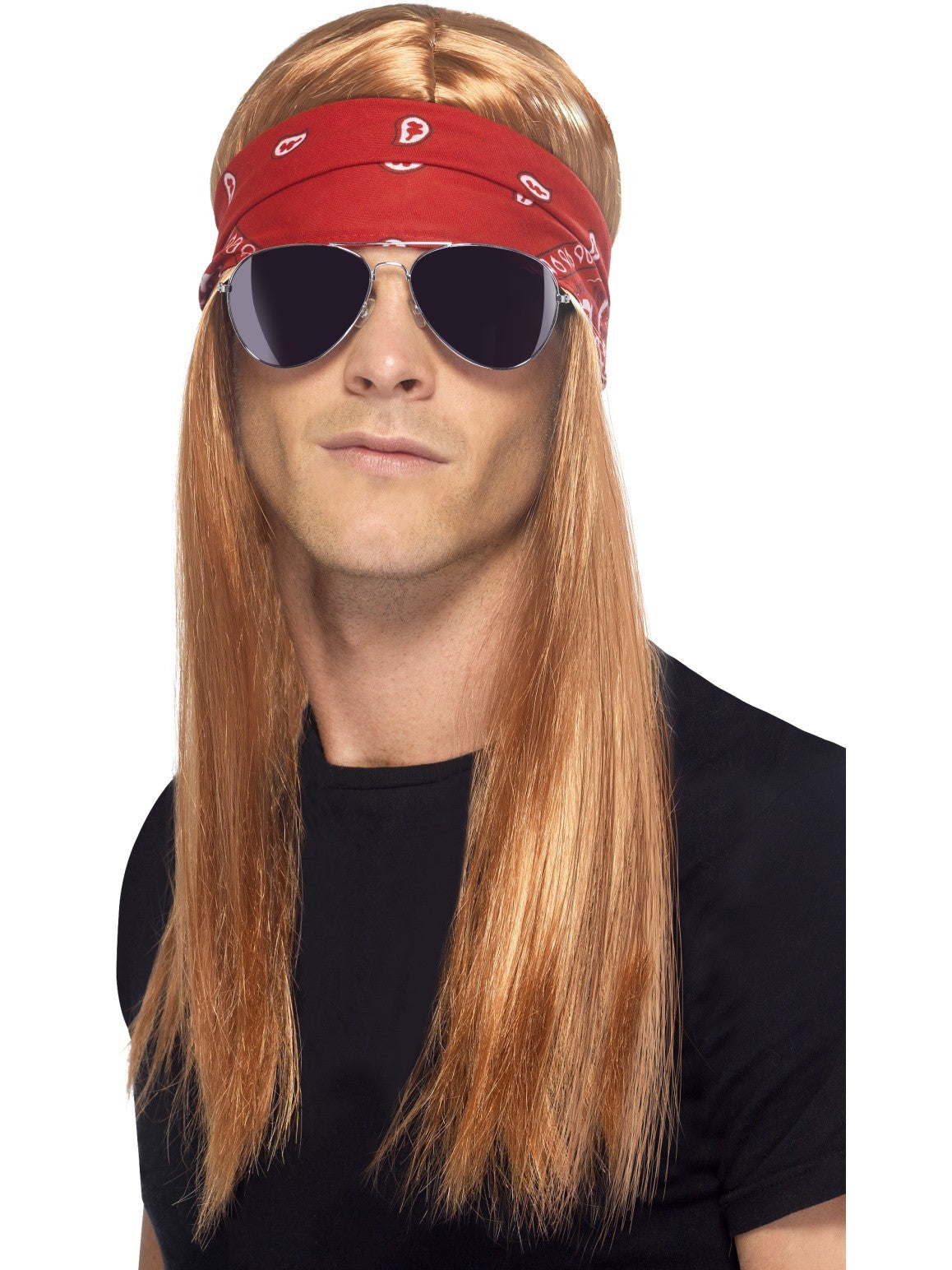 90's Rocker Kit with Wig, Bandana & Glasses Men's Fancy Dress Costume KIT