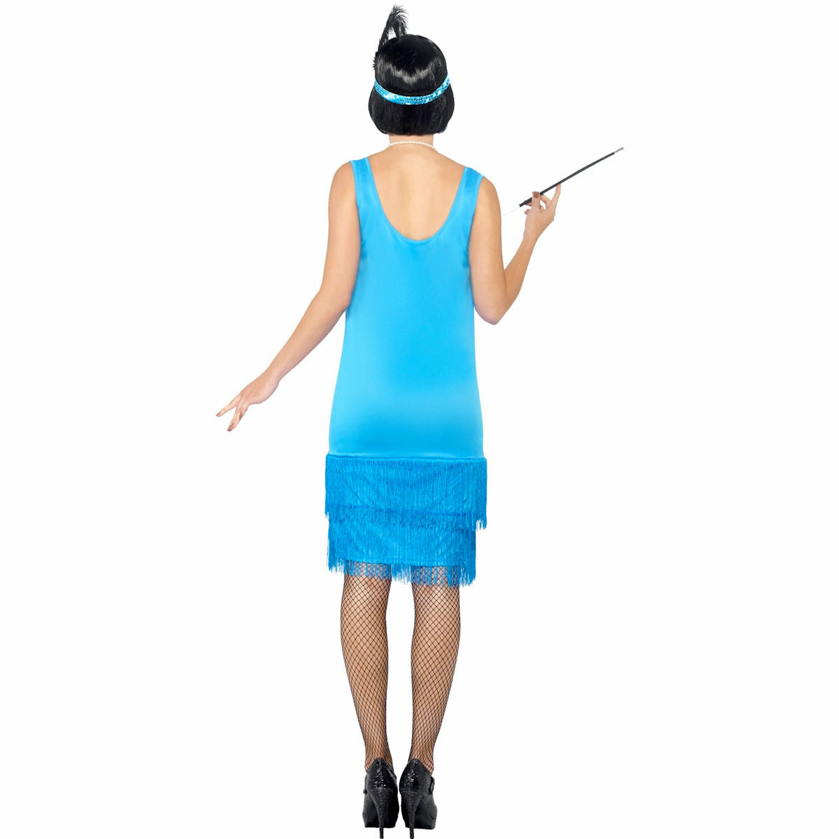 1920's Flirty Gatsby Blue Flapper Costume Includes Headband and Necklace