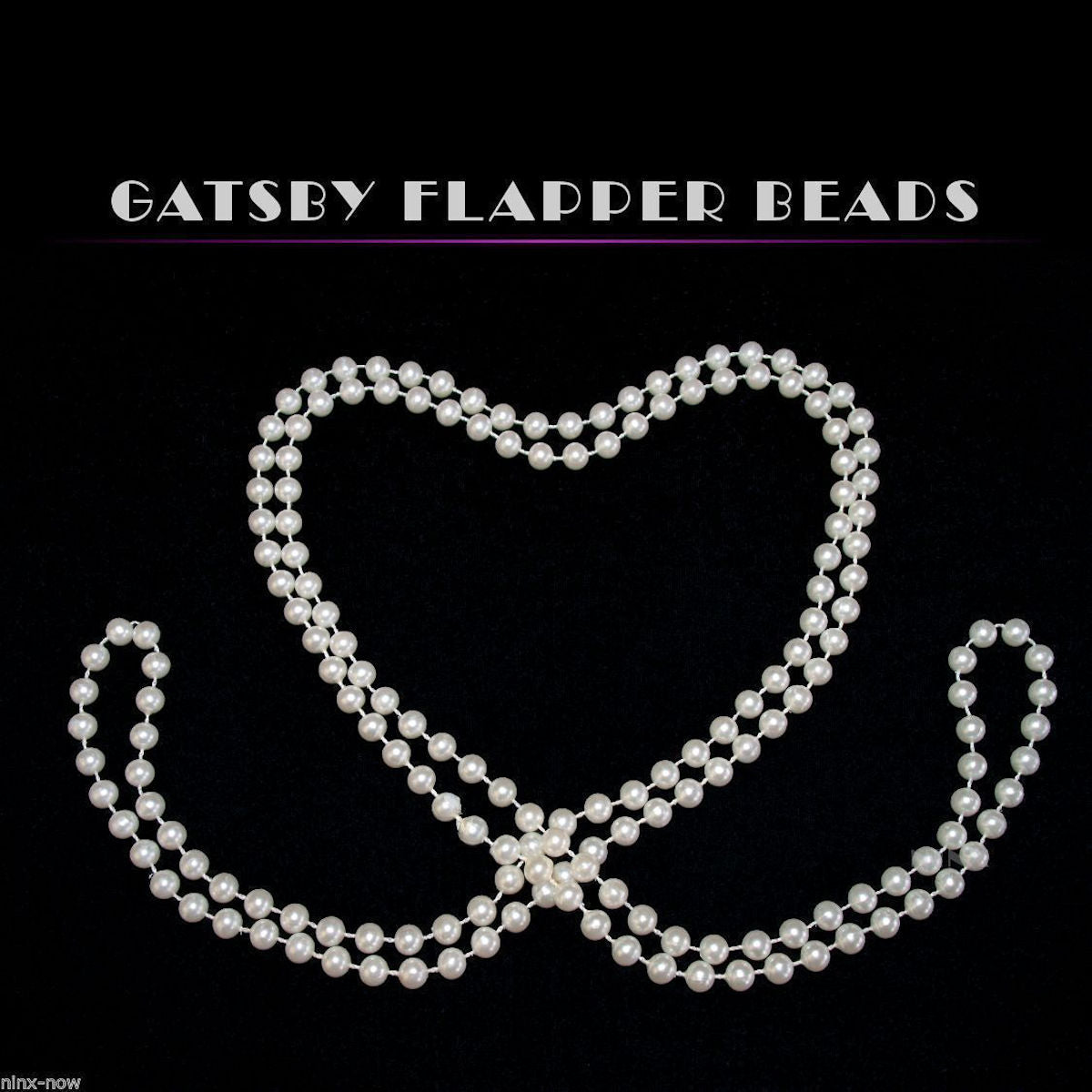 1920's EXTRA LONG Gatsby Flapper 8mm Beads Jet PEARL WHITE 91cm Long Necklace