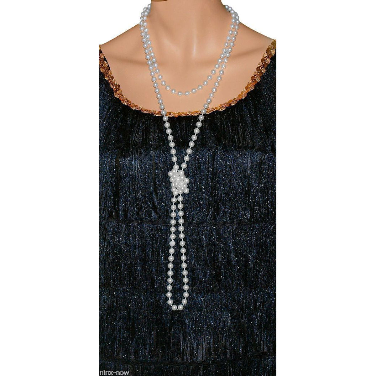 1920's EXTRA LONG Gatsby Flapper 8mm Beads PEARL WHITE 91cm Long Necklace