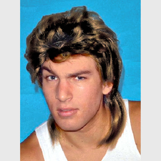 Mullet Wig Sandy Brown Hair 70's 80's Tough Guy Bogan Men's Costume Wig