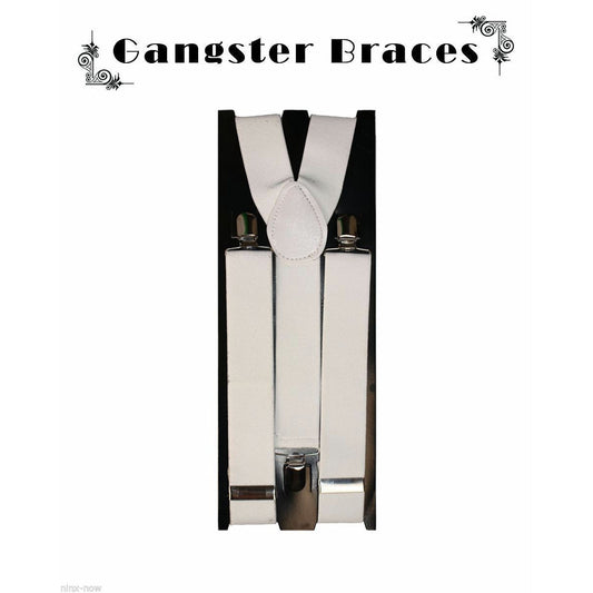 1920's Men's White Wide Gangster Braces/Suspenders Gatsby