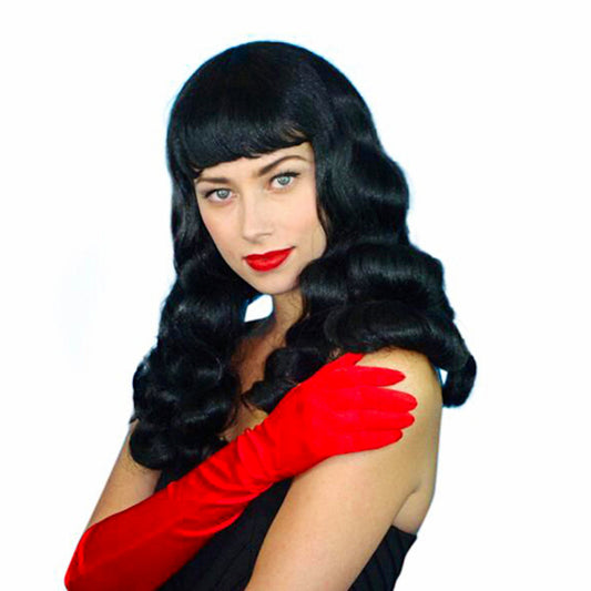 1940s Burlesque Bettie Page Long Black Hair Costume Wig