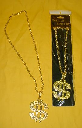 Pimp Rapper Big Daddy Necklace Large Gold $ Sign Metal with chain