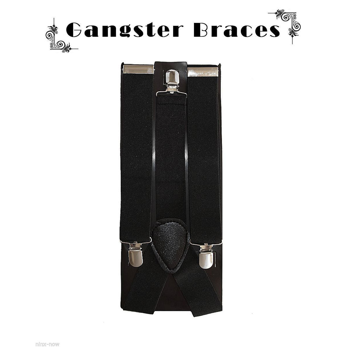 1920's Men's Black Wide Gangster Braces/Suspenders Gatsby