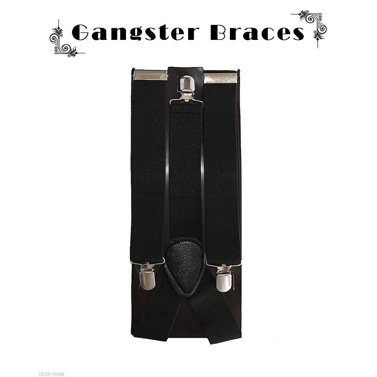1920's Men's Black Wide Gangster Braces/Suspenders Gatsby