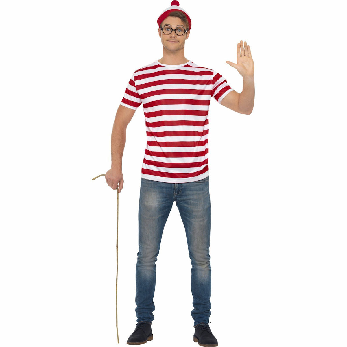 Where's Wally Instant Kit Costume with Red & White Top, Hat, and Glasses