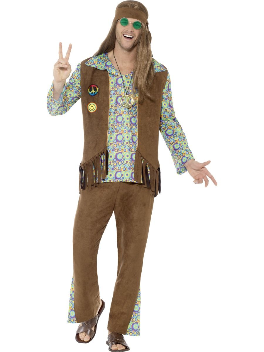1960s Hippie Men's Complete Costume, with Trousers, Top, Waistcoat