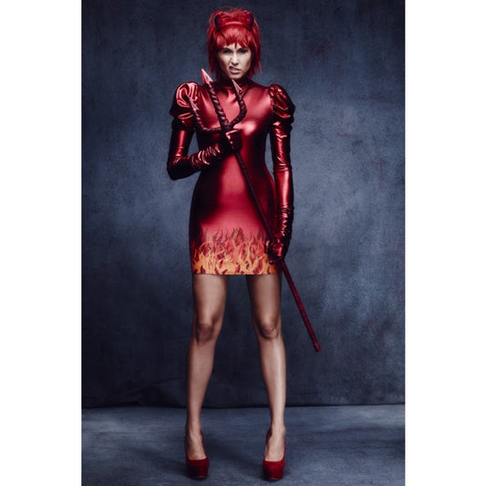 Fever Devil Women's Costume with horns Wet Look Fabric