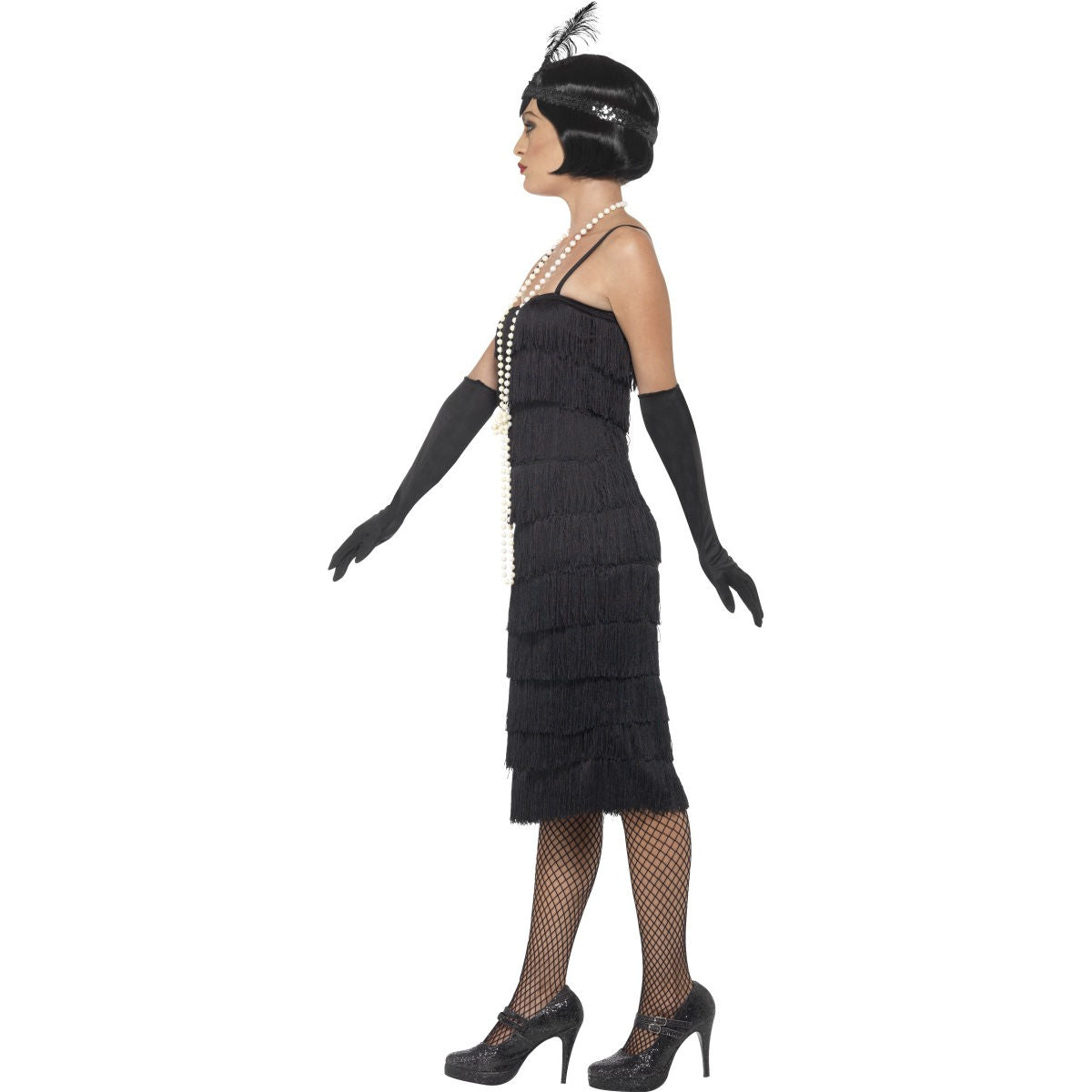 Black Glamour Gatsby Flapper Costume with Gloves and Headpiece