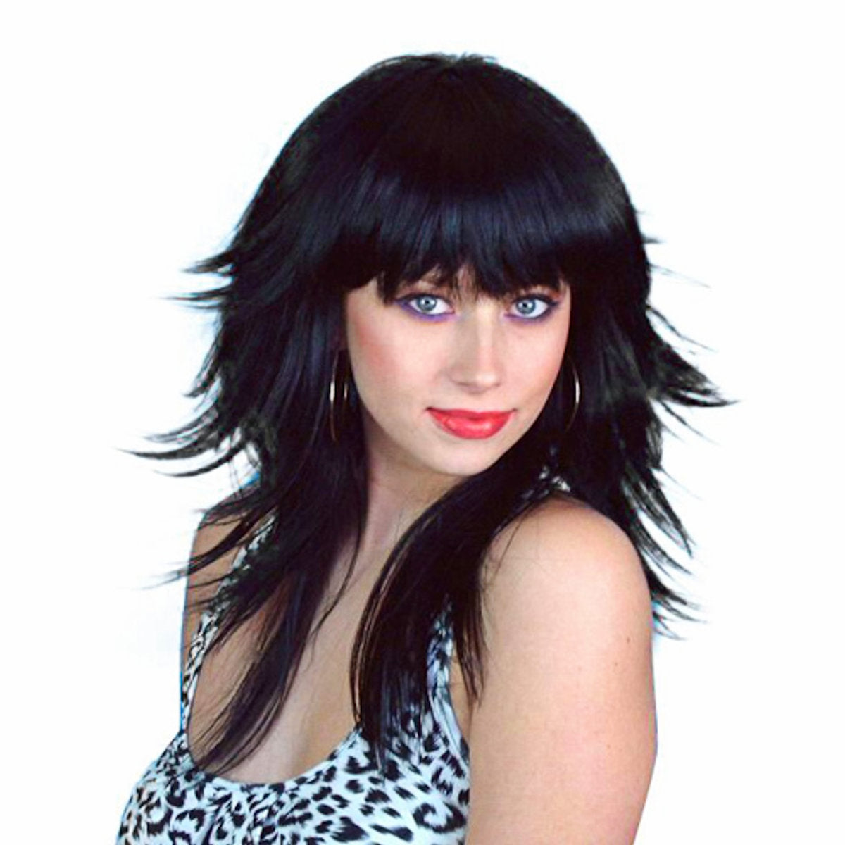 1980's Black Beauty Retro Layered Flick Fancy Dress Costume Wig