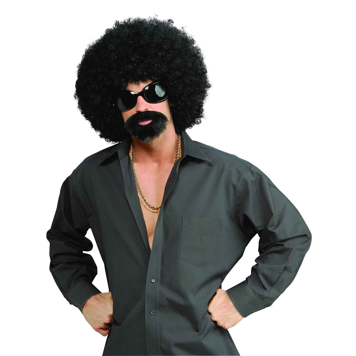 70's Afro Man Instant Costume Kit Wig with Glasses and beard/moustache