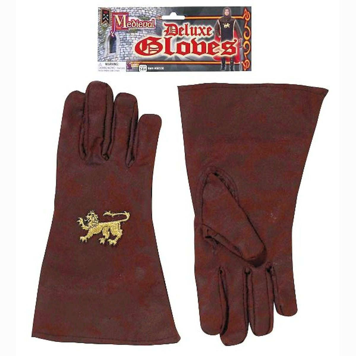 Medieval Knight King Arthur Men's Gloves Brown Faux Suede Fancy Dress Costume