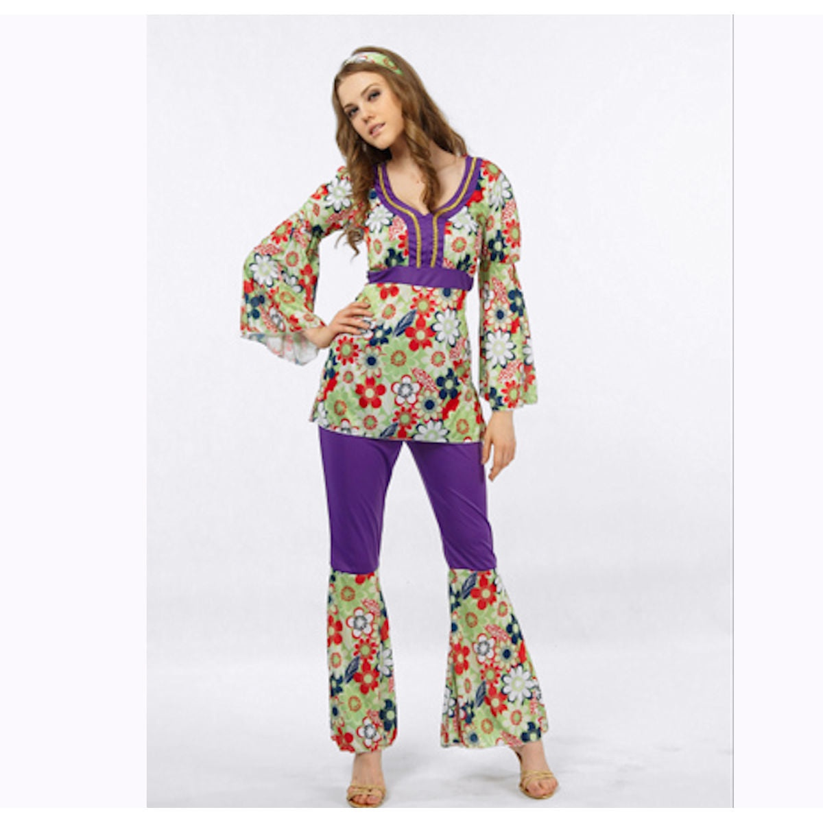 60's & 70's Hippie Groovie Womans Fancy Dress Costume Flower Power