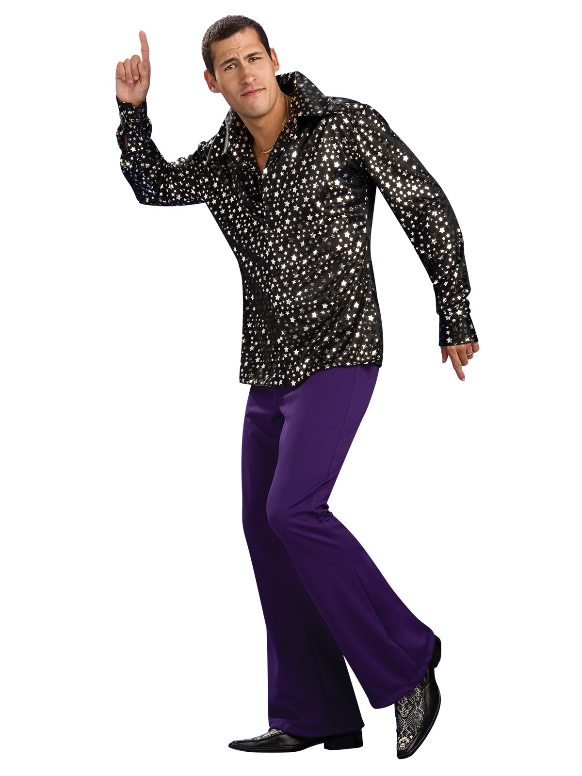 1980's Disco Men's Shirt with Silver Stars Men's Adult Costume