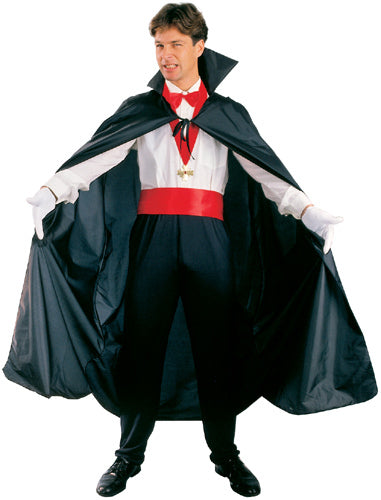 Dracula Vampire Cape Black Polyester Taffeta 56" 142cm Long with stand up collar
