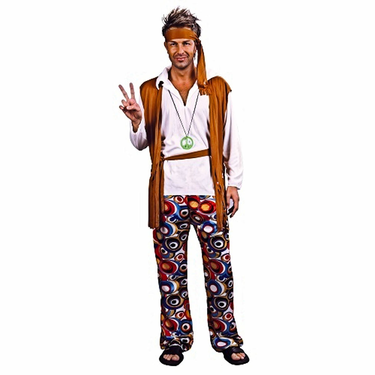 60's & 70's Hippie Groovie Men's Fancy Dress Costume Flower Power