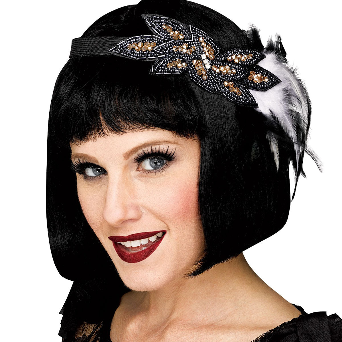 Deluxe Flapper Gatsby Headband Black and Silver