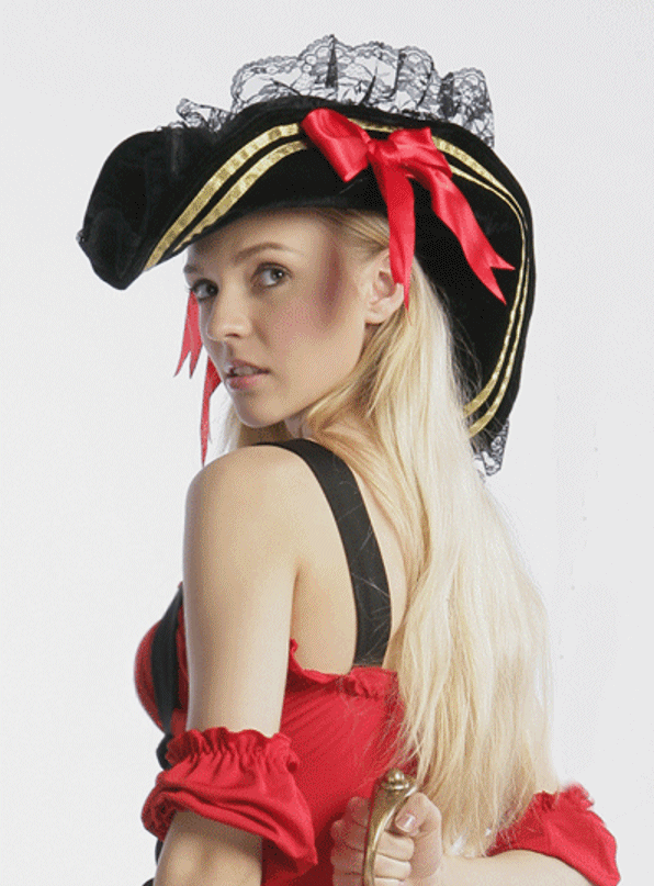 Sexy Red PIRATE COSTUME + Hat Women's Fancy Dress Costume