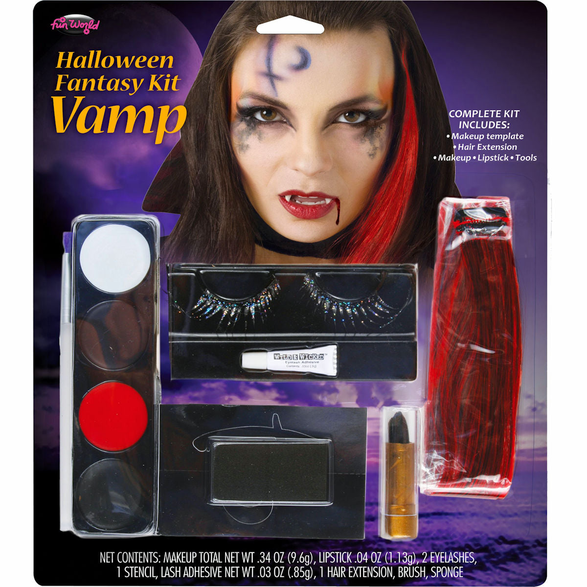 Vampire Fantasy Makeup Kit FX Halloween with Eyelashes, Lipstick & Hair