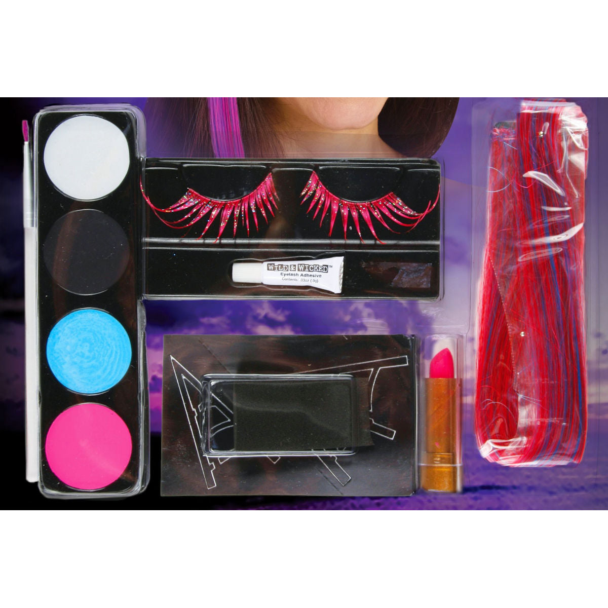 Glam Witch Fantasy Makeup Kit FX Kit Halloween Costume Accessory with Eyelashes