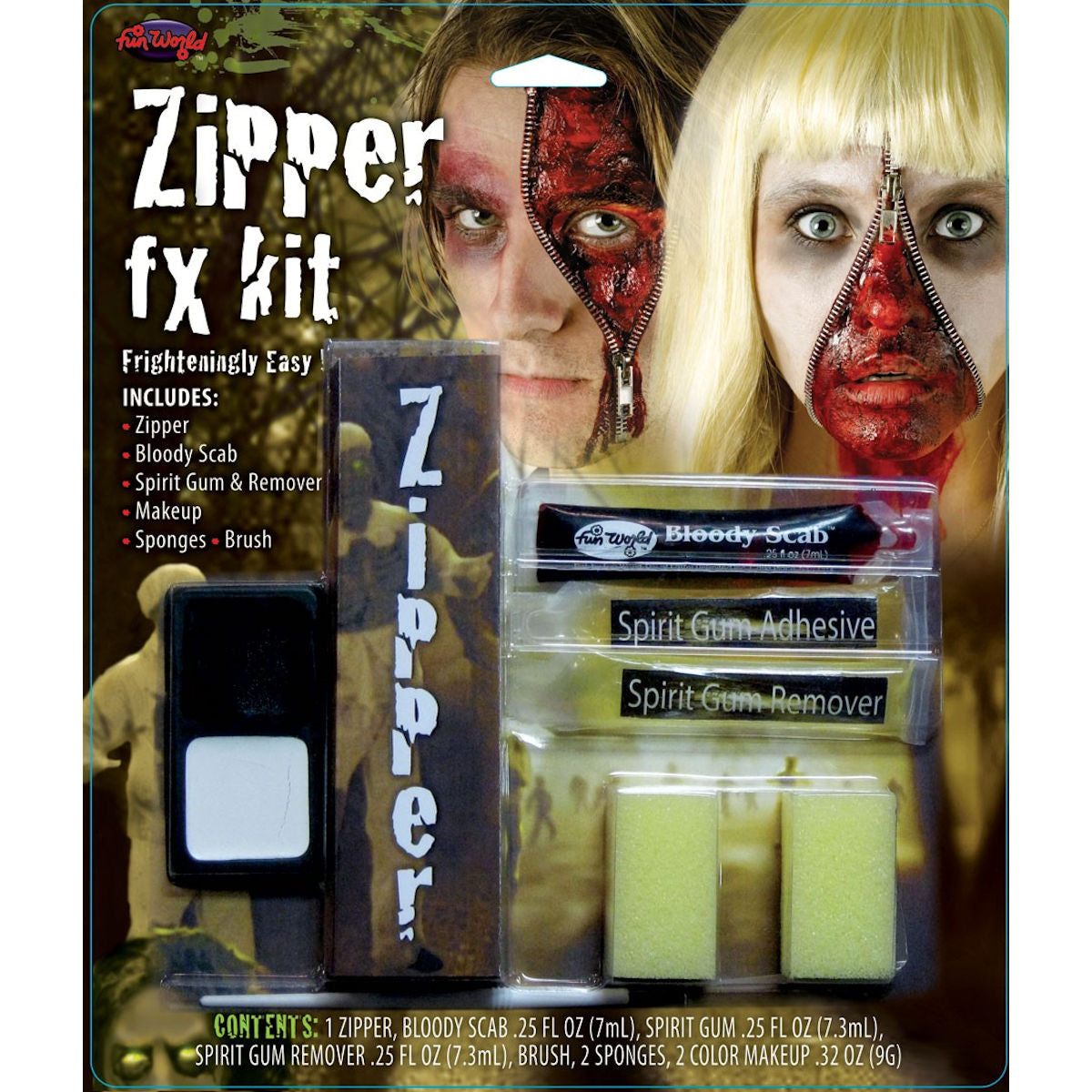GENUINE Horror Zipper Face Deluxe Makeup FX Kit Halloween Accessory