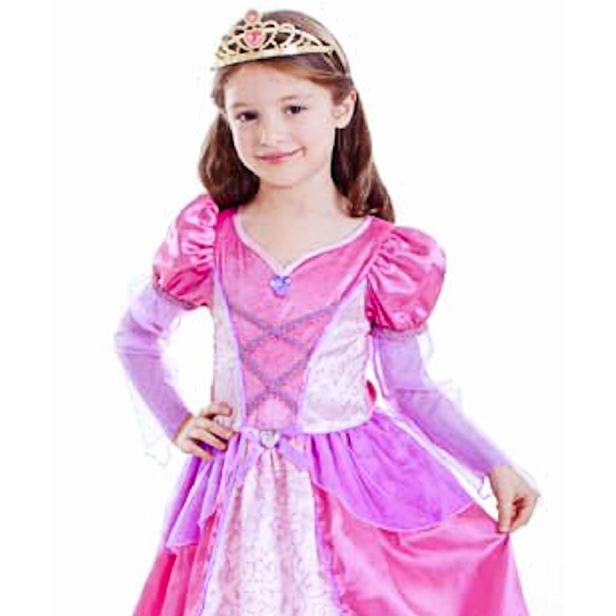 Deluxe Rose Princess Girls Fancy Dress Costume with hooped skirt and gems