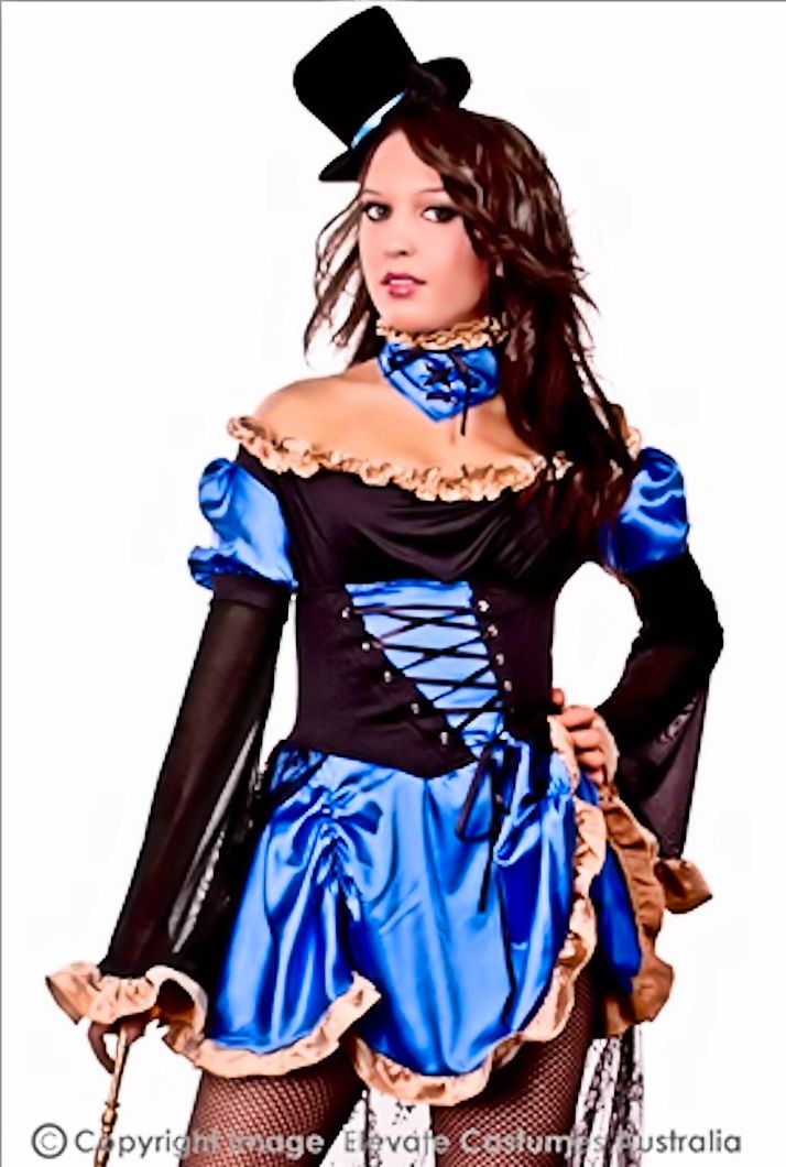 Blue Burlesque Women Fancy Dress Costume Satin & lace
