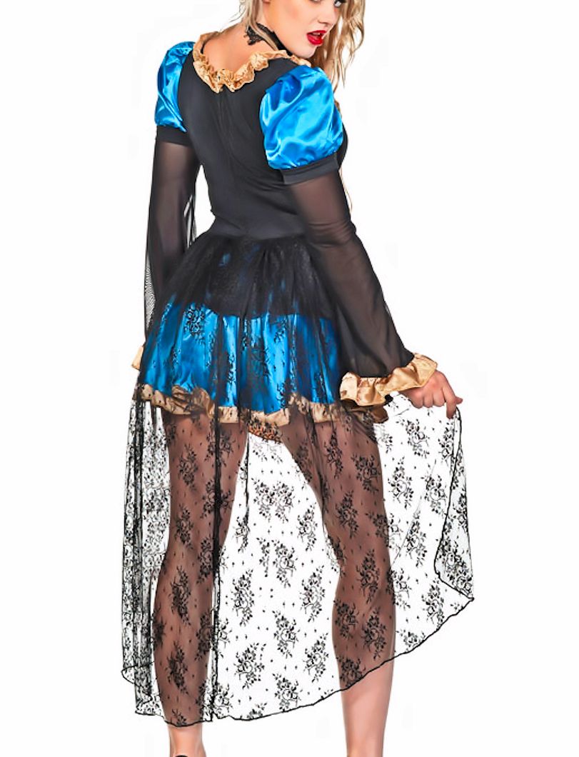 Blue Burlesque Women Fancy Dress Costume Satin & lace